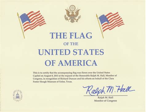 Free Printable Flag Flown Certificate Template